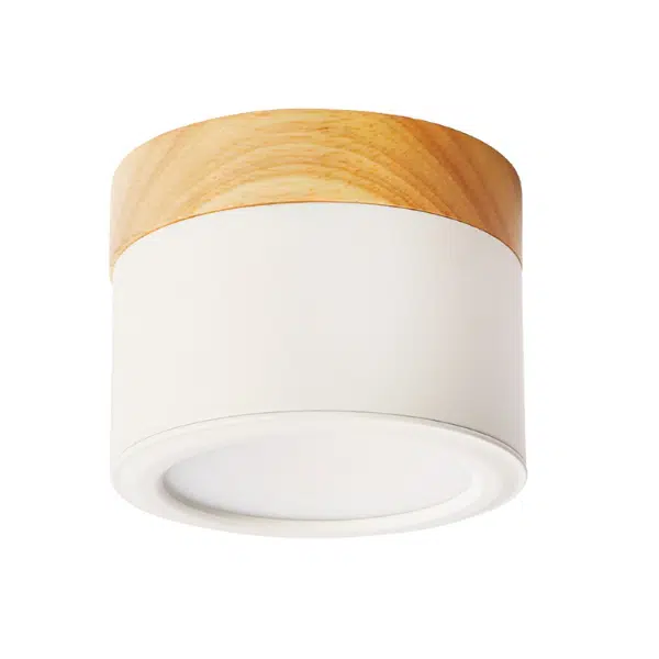 aplique decorativo blanco 6W luz fría con base de madera y cuerpo de aluminio