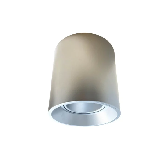 Base Sobrepuesta Cilíndrica Plata para GU10 – Diseño Moderno en Policarbonato