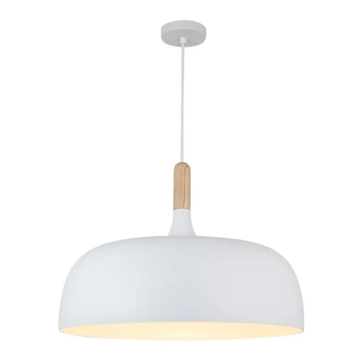 lampara colgante marion blanco metal madera interior diseño escandinavo moderno techo campana blanca certificacion SEC