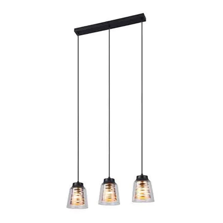 lampara colgante 3 luces difusor doble dorado mate vidrio interior diseño moderno techo base negra
