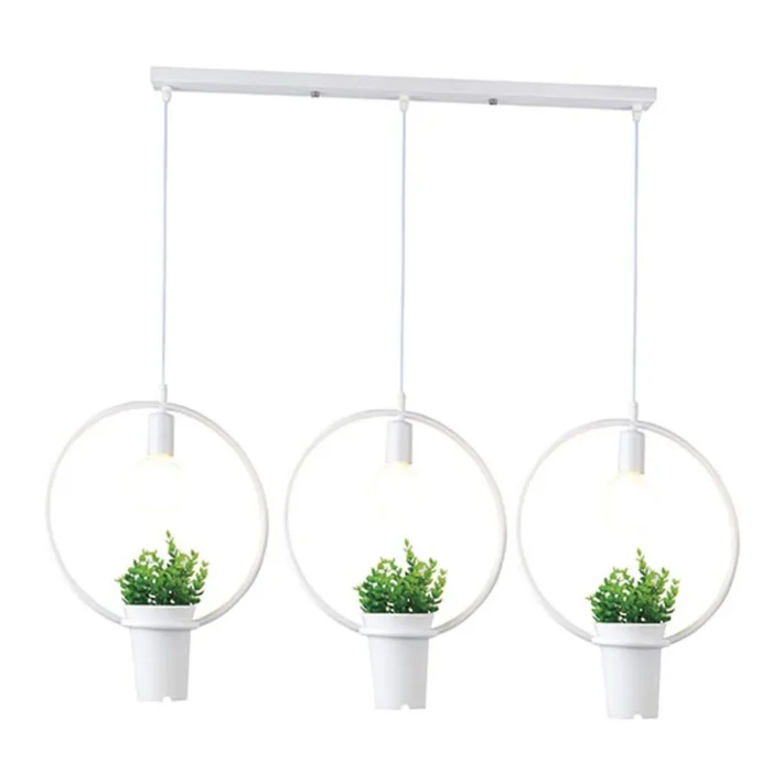 lampara colgante iker 3 luces blanco metal diseño con maceteros plantas interior comedor