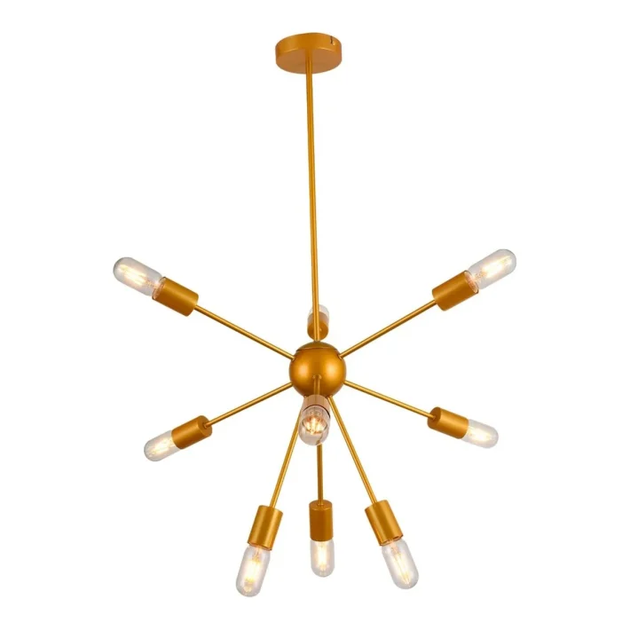 lampara colgante boreal dorada metal interior diseño moderno lujo techo 9 luces esfera dorada