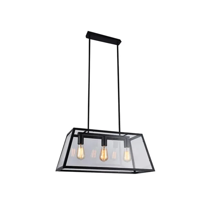 lampara colgante vanko 3 luces negro metal interior diseño moderno techo comedor cristal transparente certificacion SEC