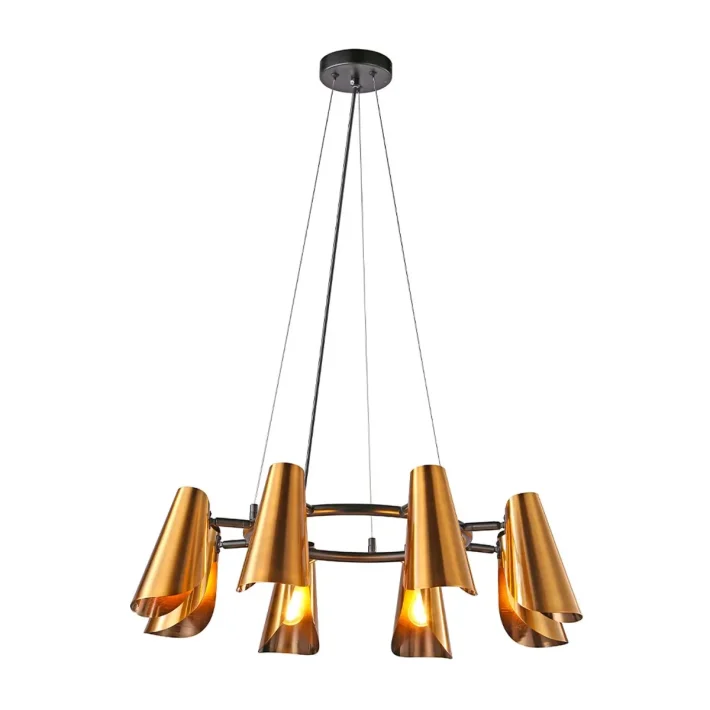 lampara colgante rossi antique metal negro mate detalles bronce interior diseño clasico moderno techo 8 luces certificacion SEC
