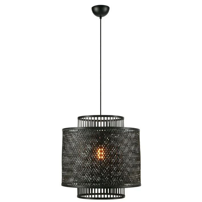 lampara colgante strati negro bambu tejido a mano interior diseño organico natural techo cilindro negro mate certificacion SEC
