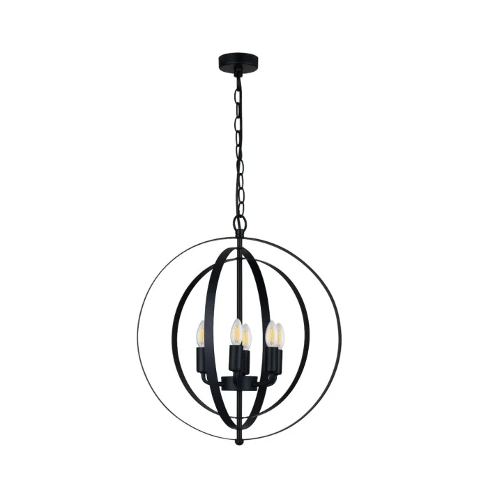 lampara colgante sveto negro metal interior diseño moderno techo 6 luces certificacion SEC