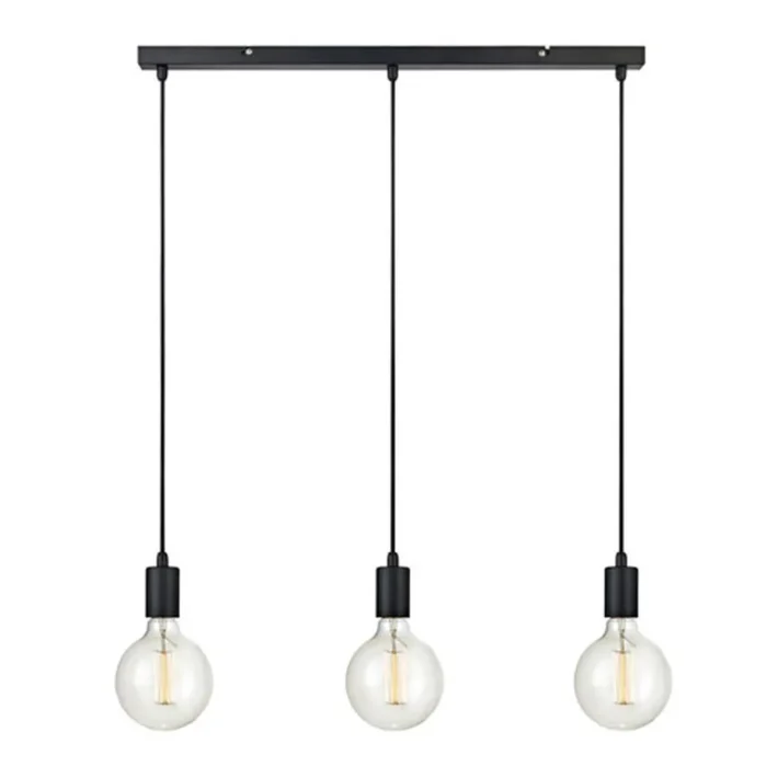 lampara colgante sky en linea horizontal negro 3xE27 metal interior techo certificado SEC isla cocina