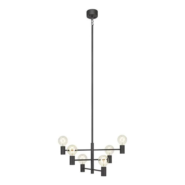lampara colgante capital negro metal brillante interior diseño elegante techo 6 luces altura ajustable certificacion SEC