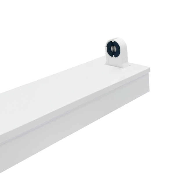 canoa simple para tubo led t8 120 cm soporte metalico blanco industrial para galpones y estacionamientos ilumitech