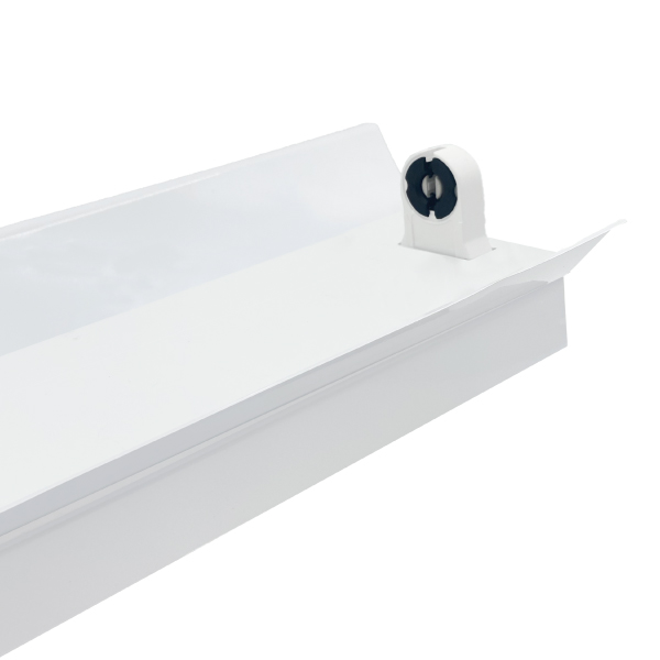 canoa simple con aletas para tubo led t8 60 cms soporte metalico blanco con reflectores industriales ilumitech