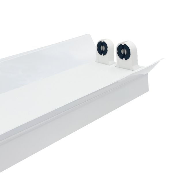canoa doble con aletas para 2 tubos led t8 120 cms soporte metalico blanco reflectores industriales para cielo