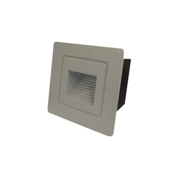 foco empotrado muro led gris 3W luz calida IP54 iluminacion de cortesía exterior escalera cuadrada