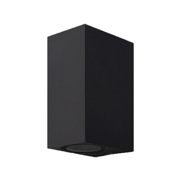 aplique bidireccional cuadrado a muro 2xGU10 negro exterior IP54 iluminacion jardin doble foco oscuro